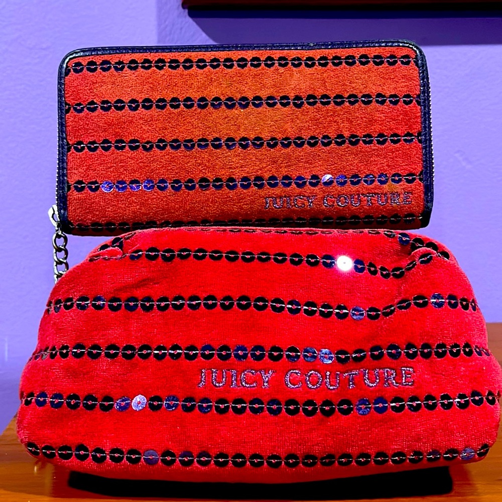 Vintage Juicy Couture Velour Wallet & Makeup Bag Set
